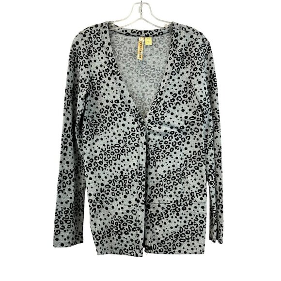 Eyeshadow Womens Cheetah Print Cardigan V-Neck Button Up Gray/Black Size Medium - Picture 1 of 7
